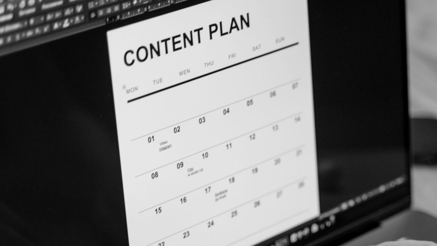 A monthly content plan calendar displayed on a screen